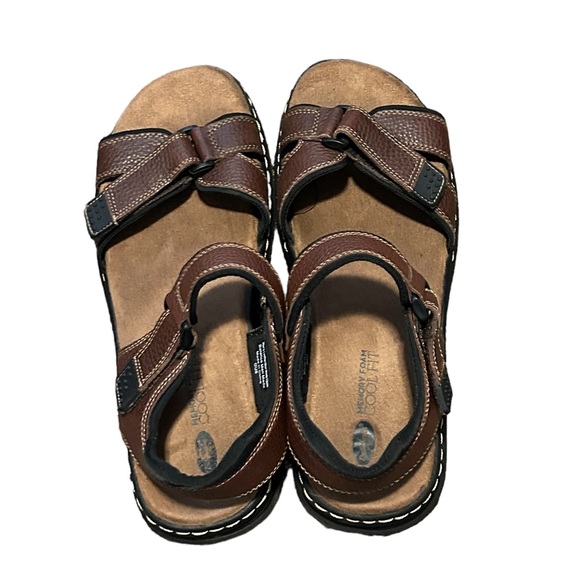 NEW! DR. SCHOLL'S Men's Brown Leather Memory Foam Comfort Sandal-12 - Picture 5 of 14
